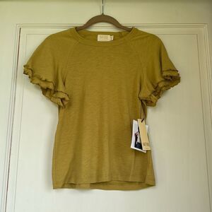 NEW With Tag Cotton T Shirt With Ruffle Sleeves By Nation Los Angeles